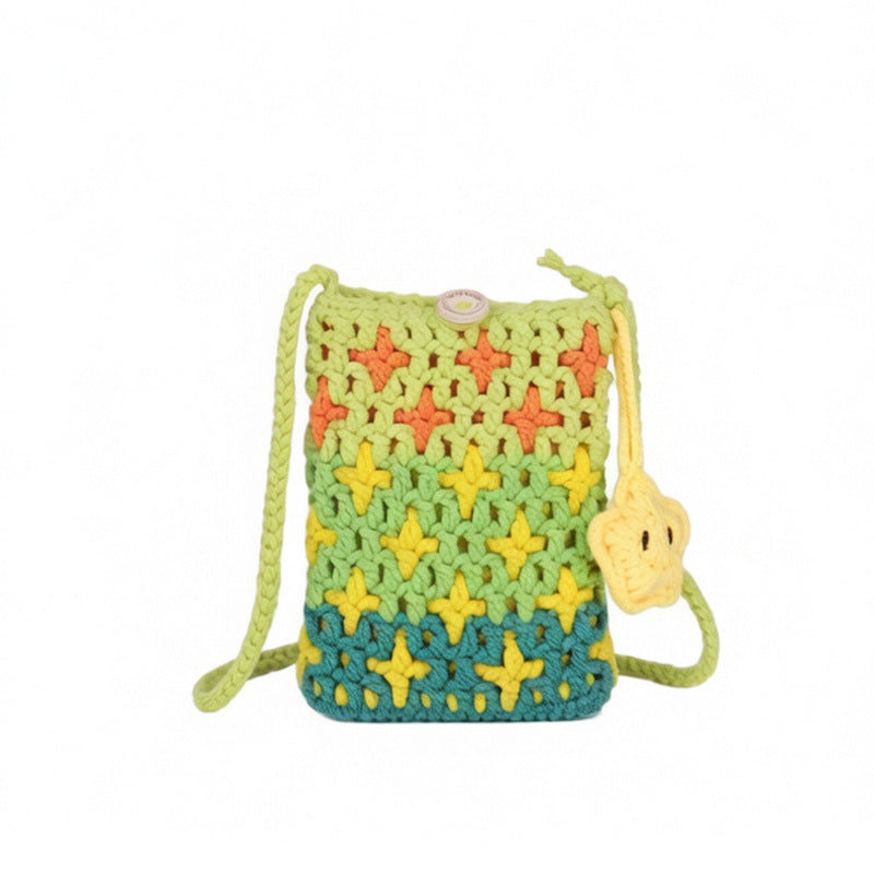 Crocheted Star Pattern Mini Crossbody Bag