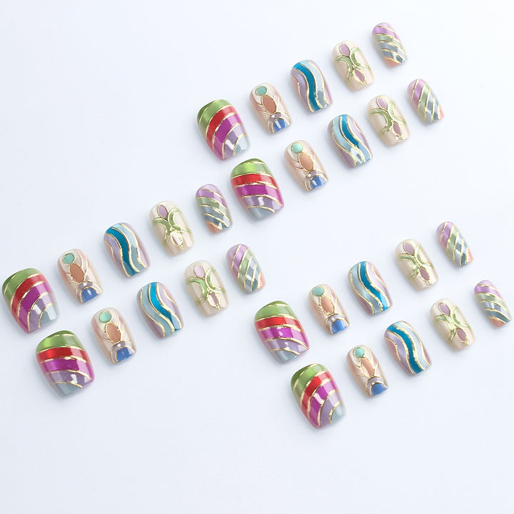 Artistic Press-On Nail Set with Gold Accents Kalsten