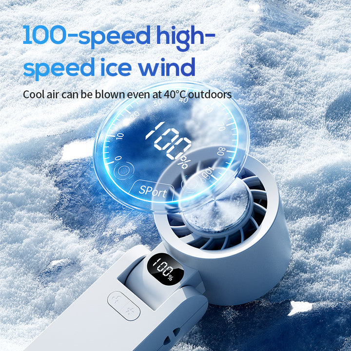 Unisex portable foldable hand fan with digital battery level indicator and quiet brushless motor Kalsten