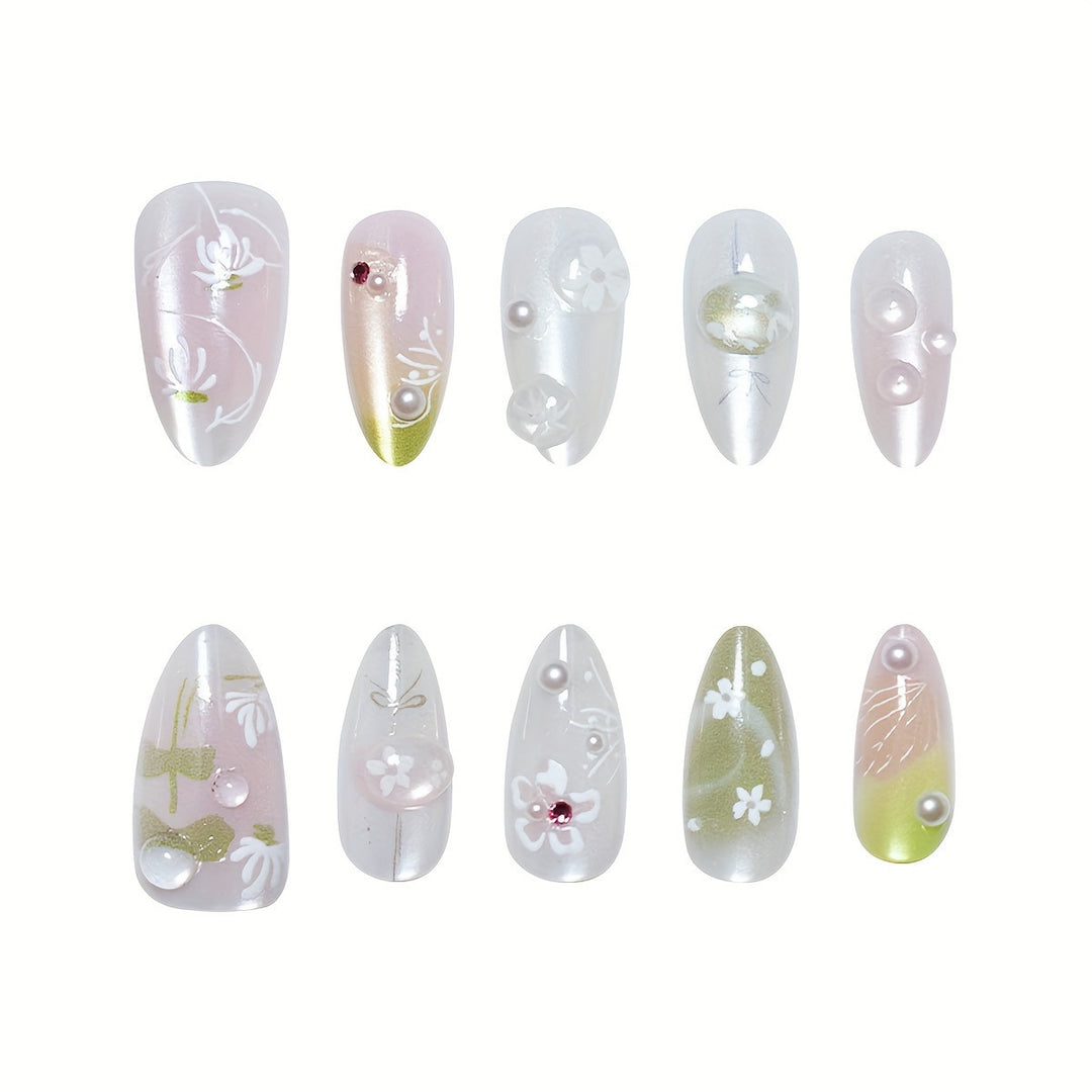 Floral Artistic Press-On Nail Set Kalsten