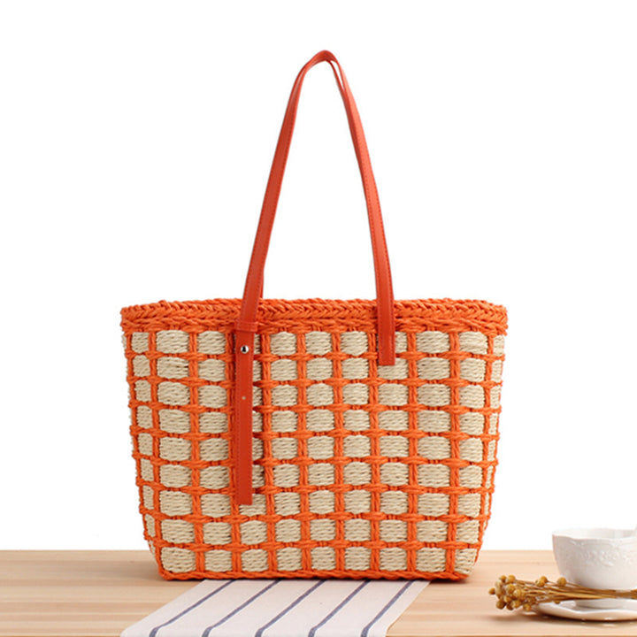 Hand-knotted tote bag made of natural material with elegant leather handles Kalsten
