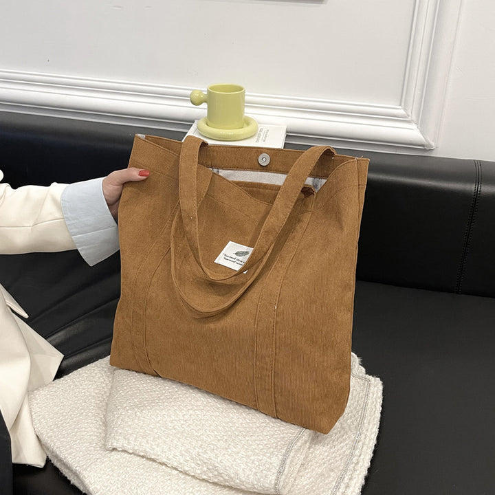 Durable Corduroy Tote Bag with Inner Pockets