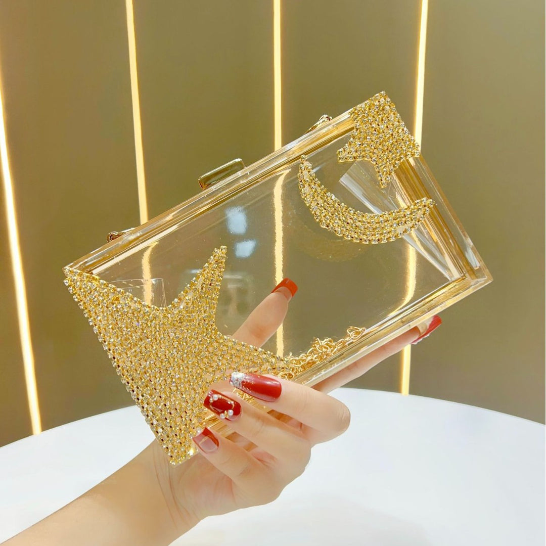 Glamorous Clear Rhinestone-Detail Clutch