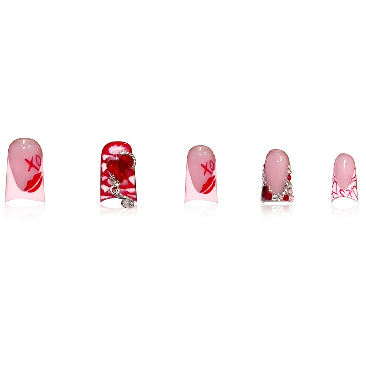 Romantic Heart-Themed Press-On Nail Art Set Kalsten