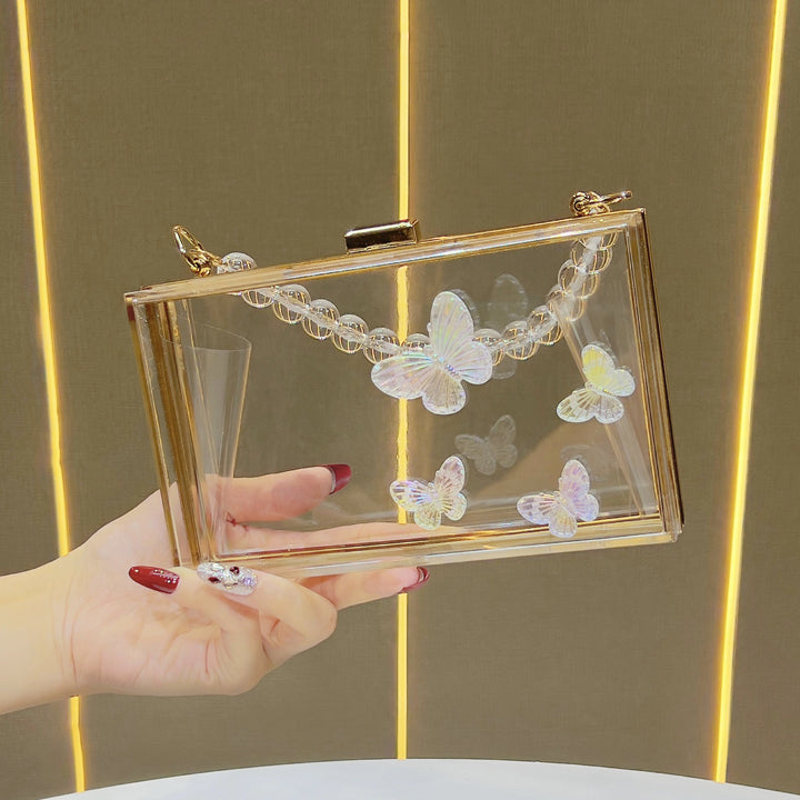 Butterfly-Embellished Acrylic Clutch
