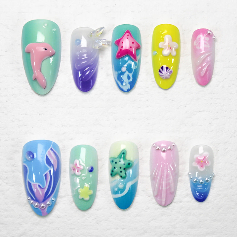 Artificial nail set with floral and maritime accents Kalsten