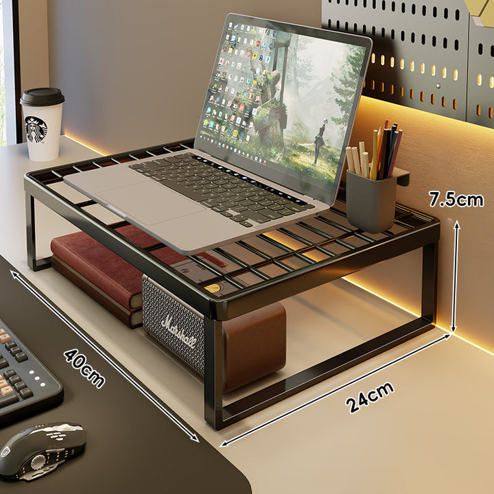 Ventilated Metal Grid Laptop & Monitor Riser with Under-Storage Shelf