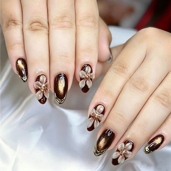 Floral Design Press-On Nail Art Set with Elegant Accents Kalsten