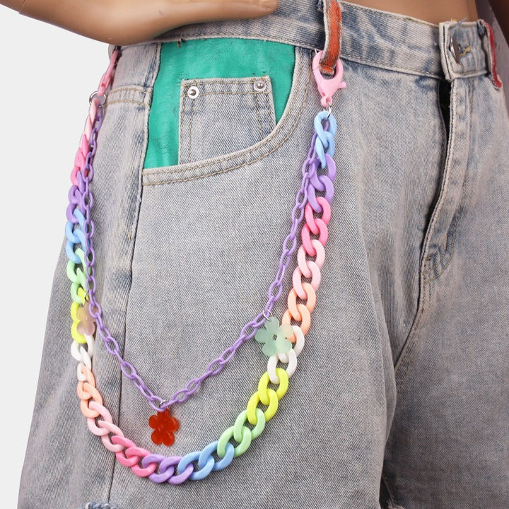Fashionable chain belt with colorful pendants Kalsten