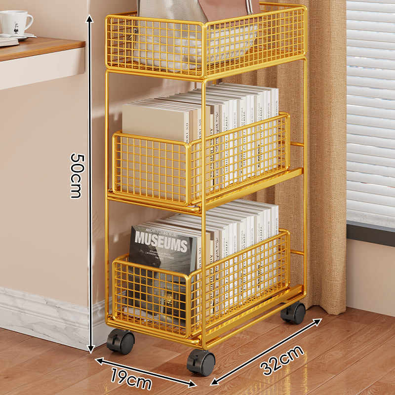 Compact Two-Tier Rolling Metal Mesh Storage Trolley with Locking Swivel Casters