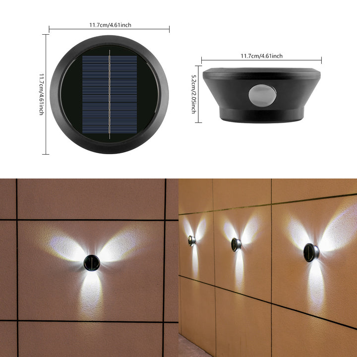 Round Solar Wall Lamp With Quad-Beam LED Decorative Outdoor Sconce And Weatherproof Housing Kalsten
