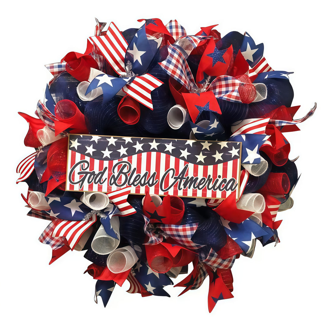 Independence Day patriotic front door wreath with Eagle Statue of Liberty and Liberty Bell accents Kalsten