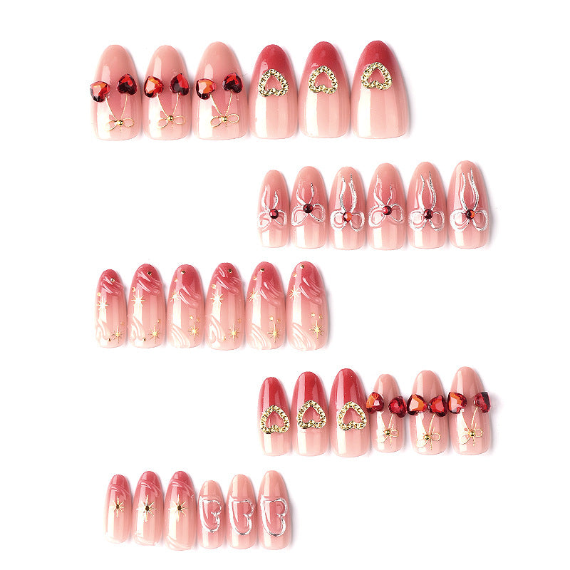 Romantic Heart-Themed Press-On Nail Art Set