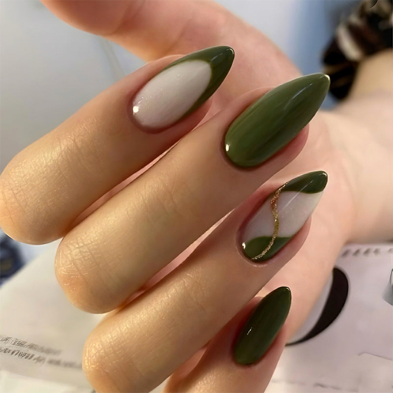 Artistic Press-On Nail Set with Elegant Geometric Design kalsten