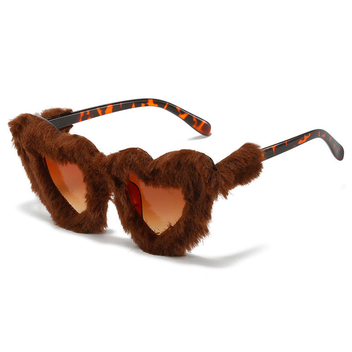 Unique Heart-Shaped Fur-Trimmed Sunglasses Kalsten