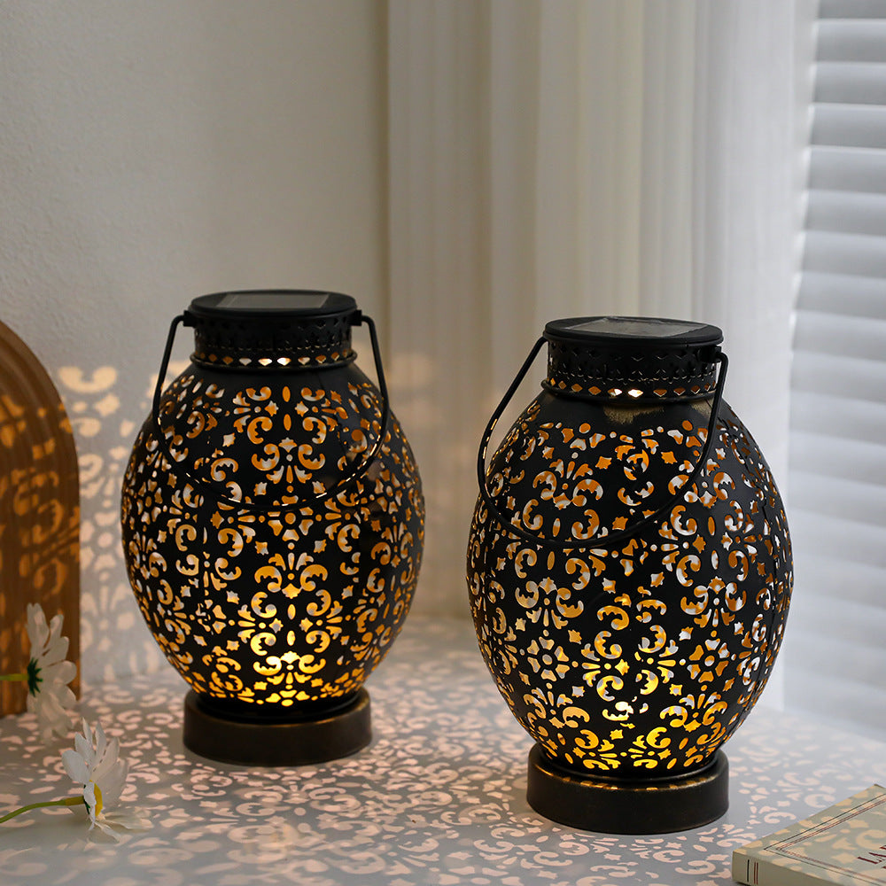 Moroccan-Style Cutwork Metal Candle Lantern with Hanging Handle Kalsten