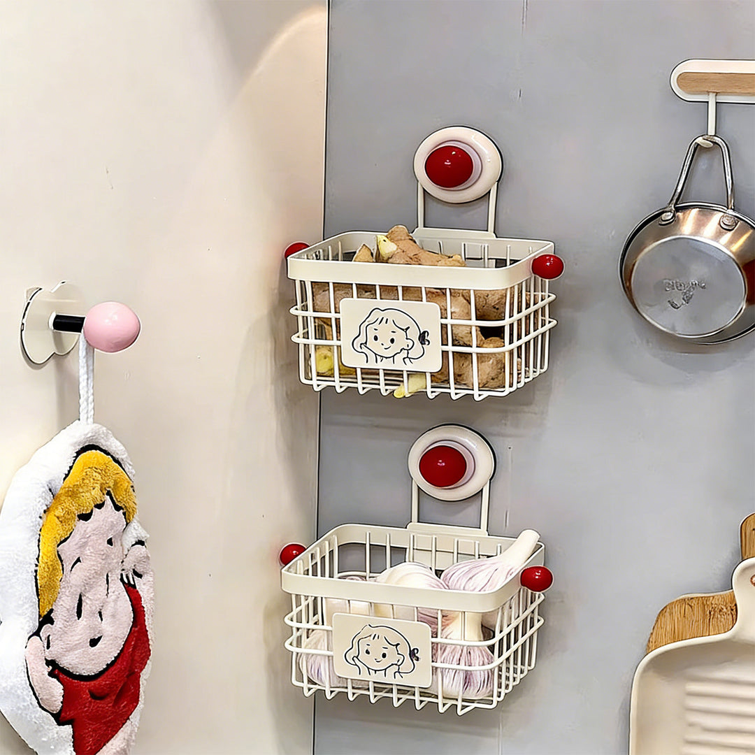 Wall-Mounted Suction Metal Wire Kitchen Storage Basket