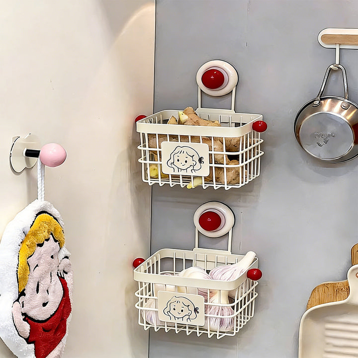 Wall-Mounted Suction Metal Wire Kitchen Storage Basket