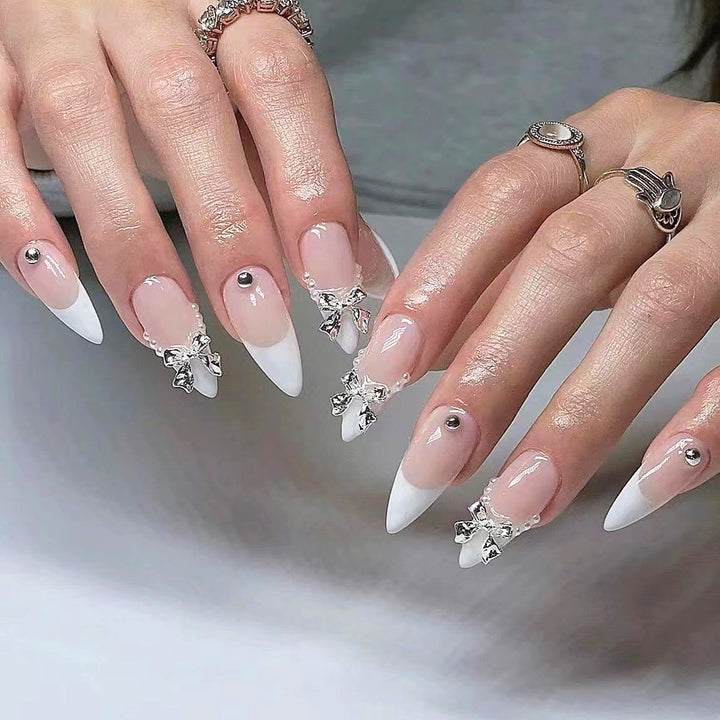 Decorative Stiletto Press-On Nail Set with Silver Accents Kalsten