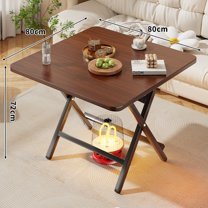 Foldable Square Coffee and Side Table with Marble-Effect Top and Collapsible X-Leg Frame