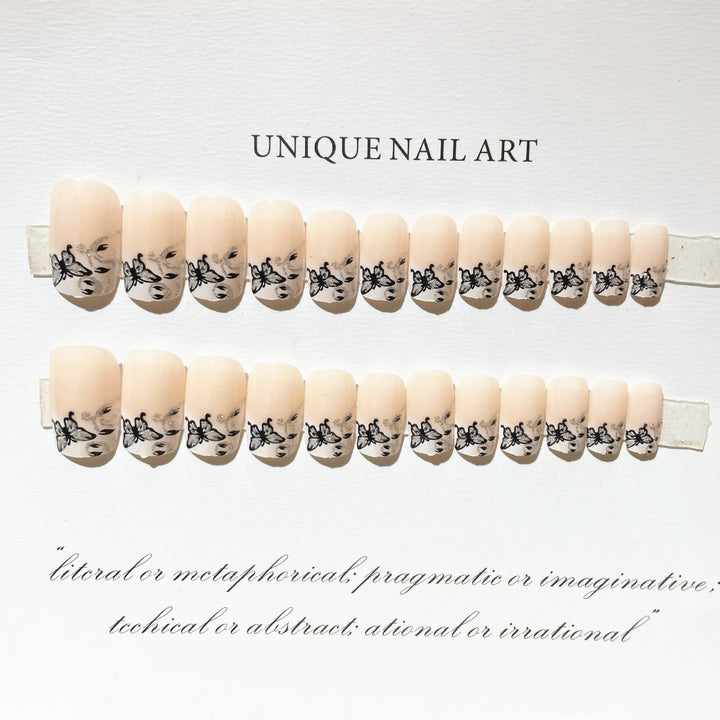 Artistic Press-On Nail Set with Butterfly Designs