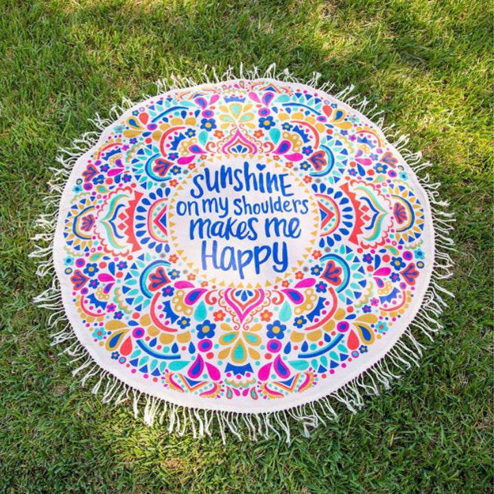 Unisex round beach blanket with colorful mandala design Kalsten