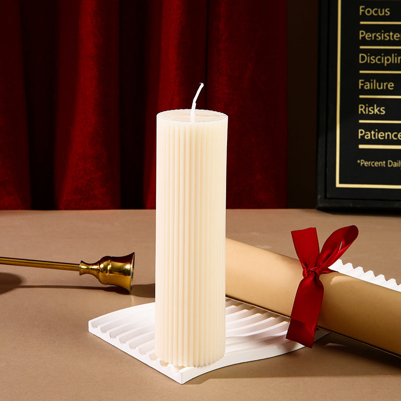 Hand-Poured Ribbed Pillar Candle for Home Decor