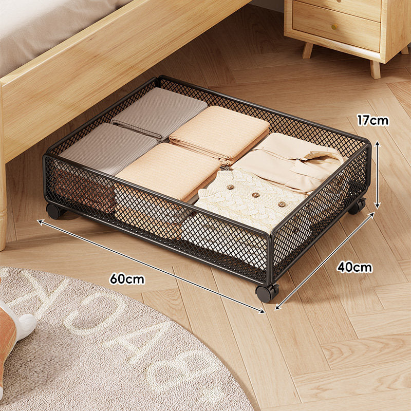 Low-Profile Rolling Under-Bed Mesh Storage Drawer with Locking Casters