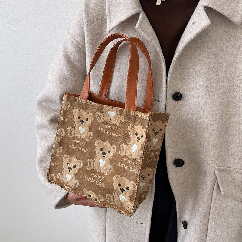 Cute Bear Print Canvas Tote Bag