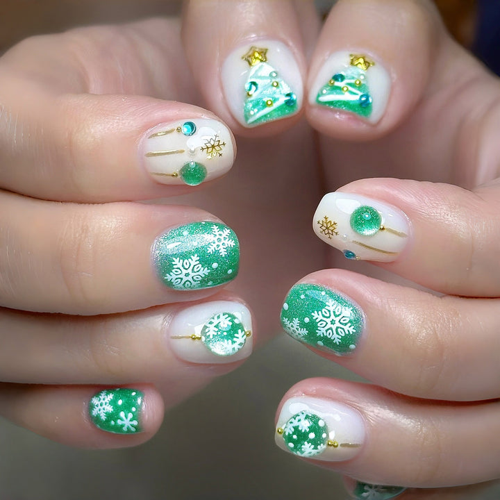 Artificial Nail Set with Festive Winter Design Kalsten