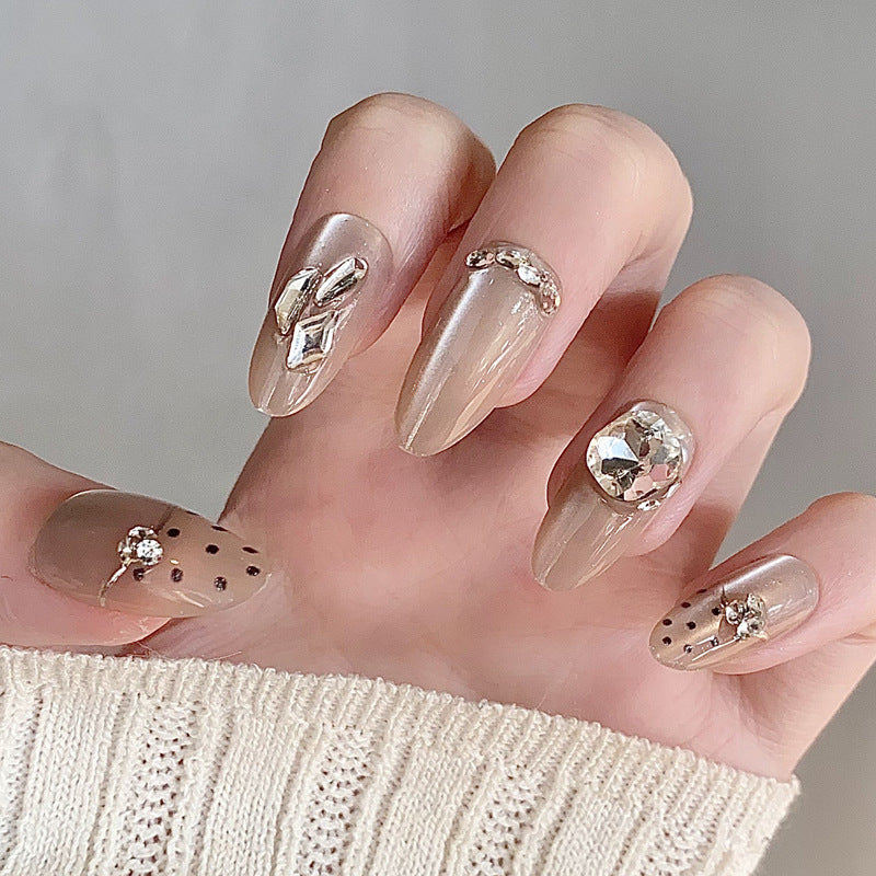 Glamorous Press-On Nail Set with Decorative Gemstone Accents Kalsten