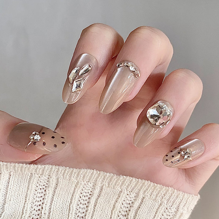 Glamorous Press-On Nail Set with Decorative Gemstone Accents Kalsten