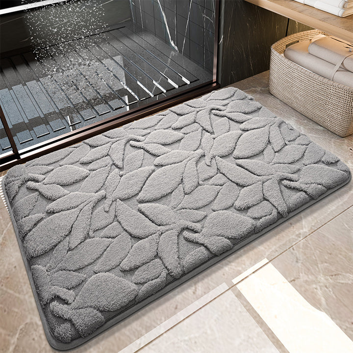 Textured Leaf Design Bathroom Rug Kalsten
