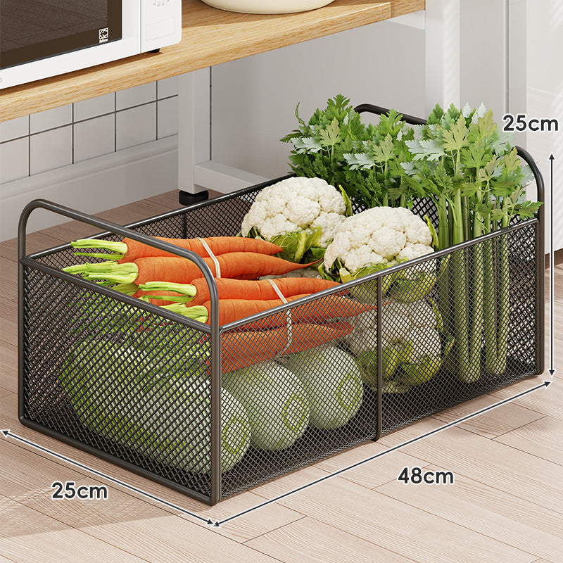 Rolling Mesh Kitchen Storage Cart with Wooden Handles