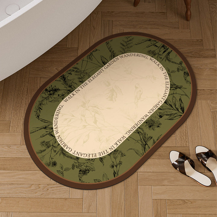 Oval Botanical Floor Mat for Home Decor