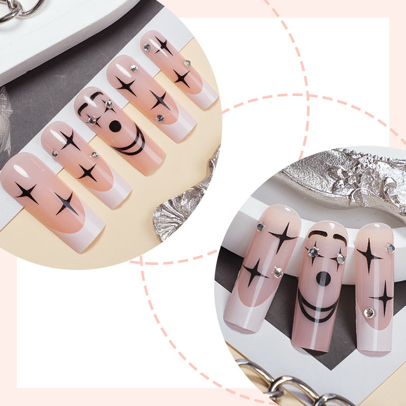 Artistic Press-On Nail Set with Unique Star and Graphic Designs kalsten