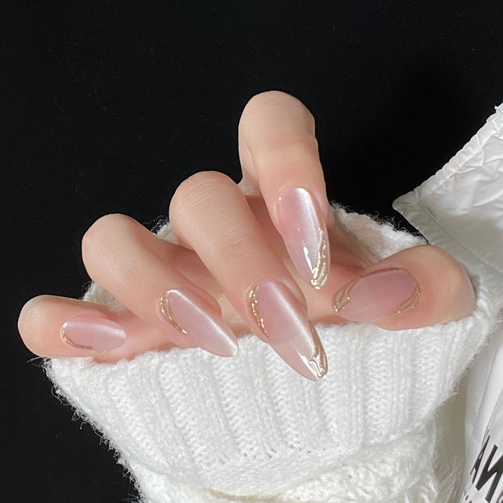 Long-Stiletto Gradient Press-On Nails with Artistic Swirl Design