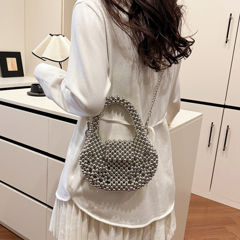 Metallic Pearl-Embellished Handbag
