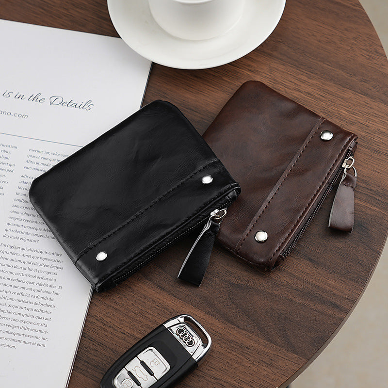 Compact Leather Zip Coin Wallet