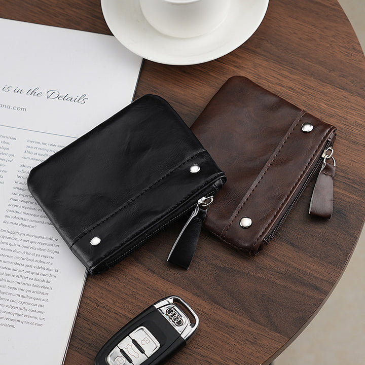 Compact Leather Zip Coin Wallet