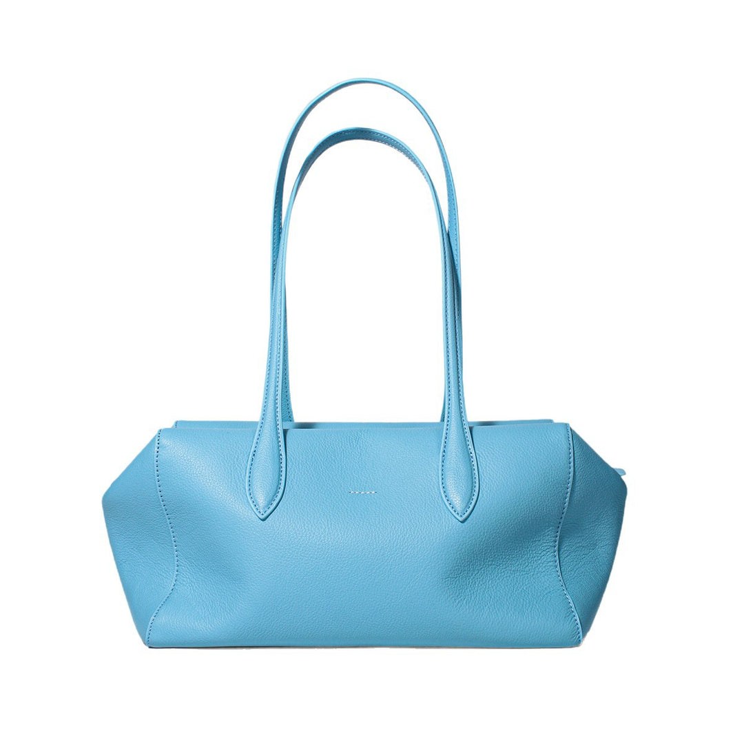Structured Pebbled Leather Shoulder Tote with Extended Double Handles