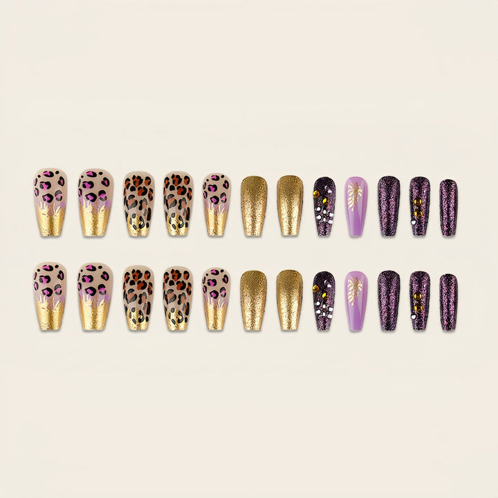 Artificial nails in stylish leopard design with luxurious glitter accents Kalsten