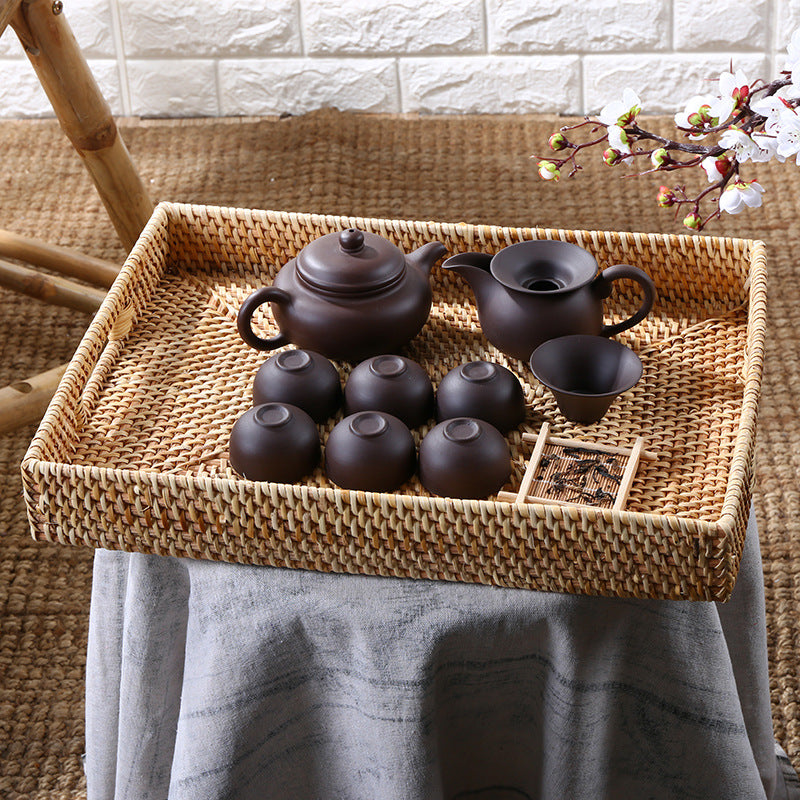 Handcrafted Rectangular Woven Serving Tray Kalsten