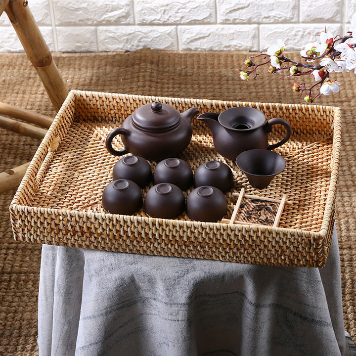 Handcrafted Rectangular Woven Serving Tray Kalsten