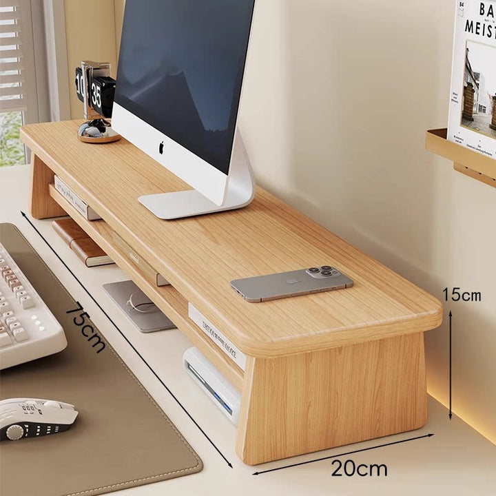 Bamboo Monitor Riser Desk Organizer with Under-Shelf and Cable Management