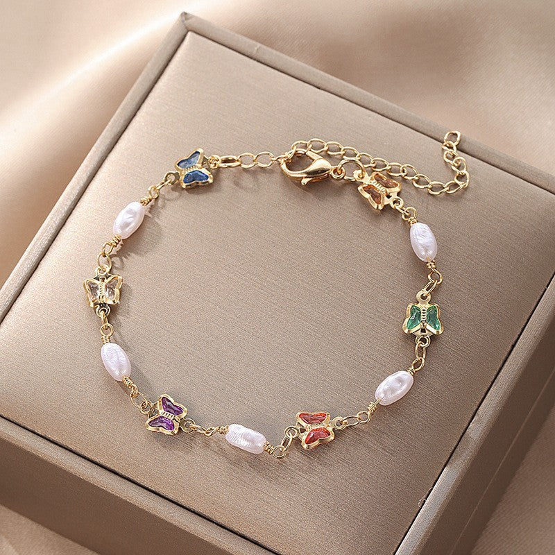 Butterfly and Daisy Charm Anklet Kalsten