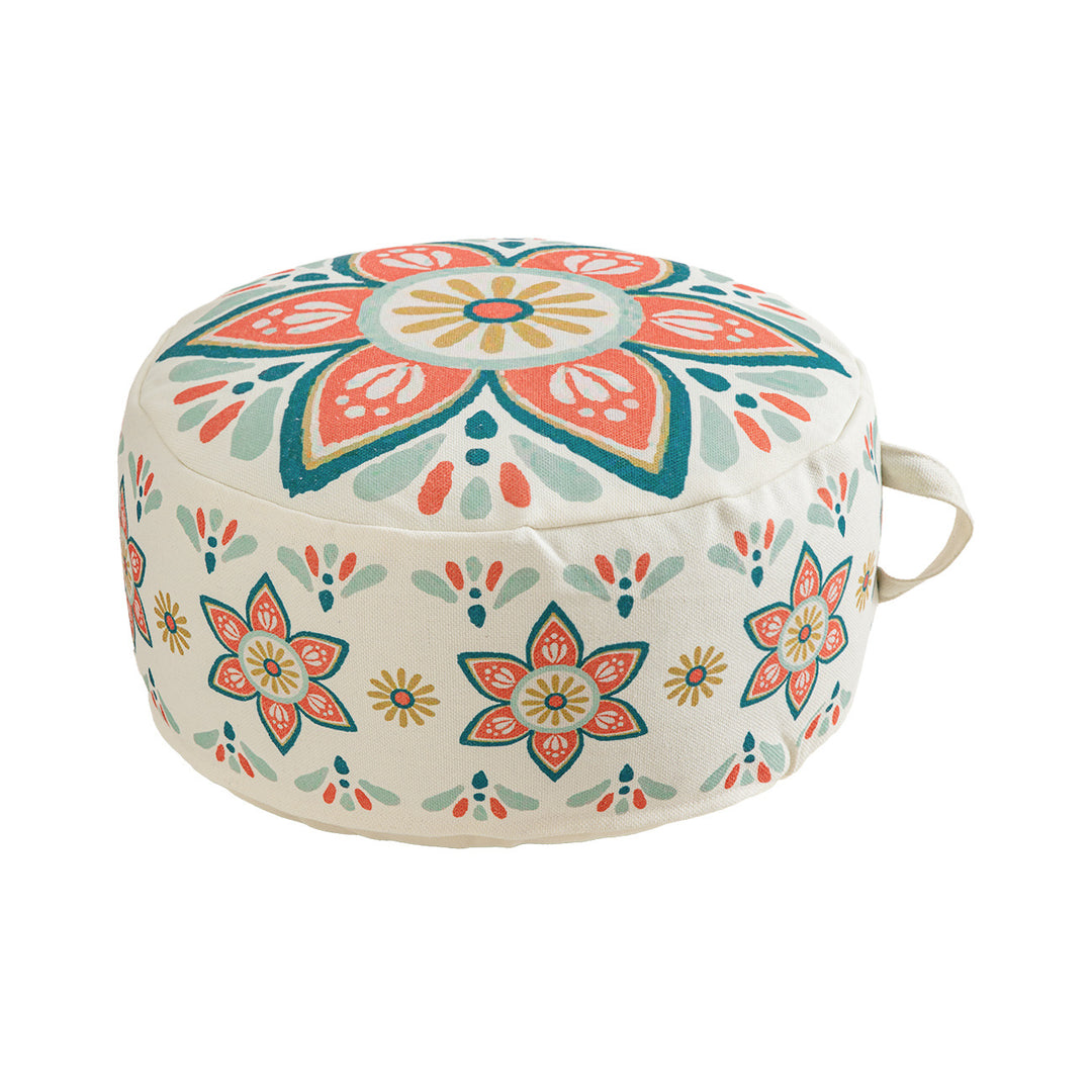 Seat pouf floor cushion with mandala design and carrying handle