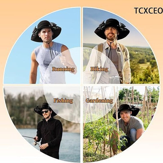 Sun Hat with Wide Brim for Outdoor Use, with Integrated Solar Cells and Adjustable Chin Strap Kalsten