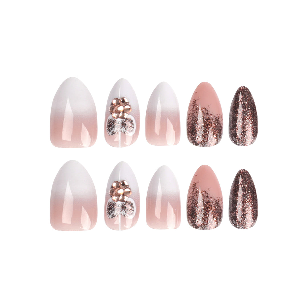 Artful Nail Extensions with Glitter and Heart Motif Kalsten