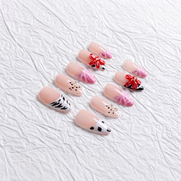 Artistic Floral Printed Press-On Nails